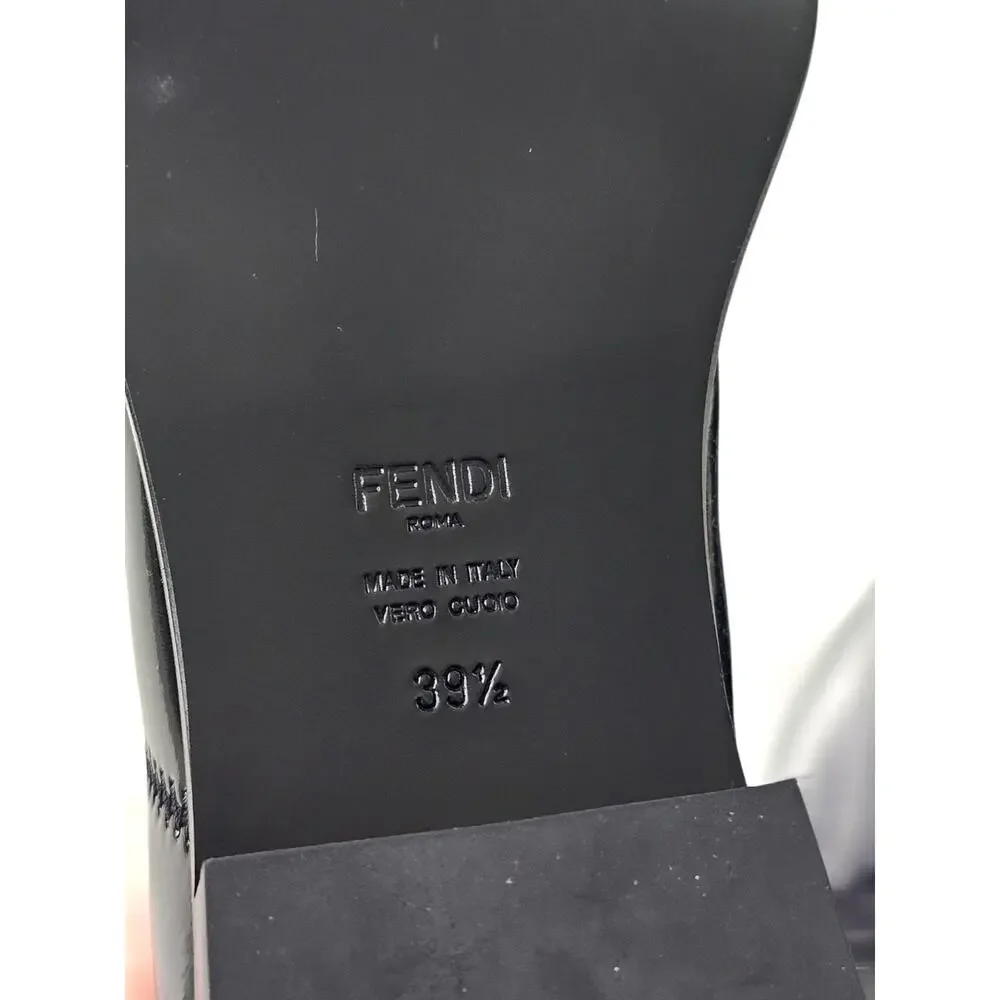 Fendi Glossy Neoprene F-Frame Ankle Boots Black 39.5 US 9.5 Square Toe